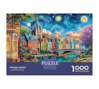 Village Nuit Étoilée 1000 PC Carton DIY Village au Clair de Lune Puzzle, Entraînement Concentration Adolescents, Soulagement Stress & Loisirs Après L'école 70x50cm/1000pcs