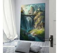 Village_On_the_Mountains Décoration murale amusante pour salle de bain, jolie décoration de chambre, prête à accrocher, impressions d'art moderne, 20 x 30 cm