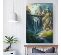 Village_On_the_Mountains Décoration murale amusante pour salle de bain, jolie décoration de chambre, prête à accrocher, impressions d'art moderne, 40 x 60 cm