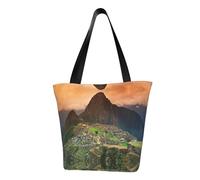 Village On The Top Of The Hill Sac fourre-tout tendance en toile avec imprimé sur toute la surface, grand sac fourre-tout réutilisable avec double poignée, sac de plage, sac de week-end