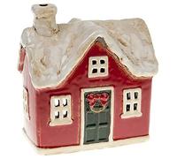 Village Pottery Petit photophore Motif Chalet de Noël enneigé Vert/Rouge