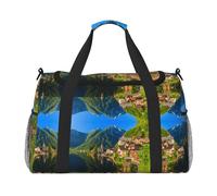 Village Sac de voyage scénique pour homme et femme, sac fourre-tout en polyester imprimé avec bandoulière, Noir , Taille unique