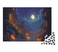 Village sous la Pleine Lune Puzzle 1000 Pièces Papier pour Adultes Scène Nocturne Jeu de Puzzle 1000 Pièces Famille Détente Cadeau 38x26cm/1000pcs