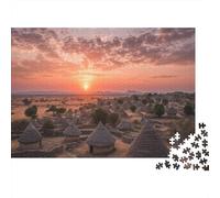 Village sous Le Soleil couchant 1000pcs (75x50cm) Puzzle pour Adultes - Maison à dôme et Toit de chaume,Jouet De DIY