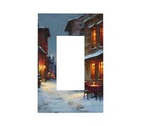 Village Street avec bâtiments recouverts de neige - Plaque murale à bascule simple - Décoration pour la maison, la cuisine, la salle de bain