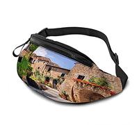 Village Street Sac de Taille décontracté pour Homme Femme Rustique Coin pittoresque de l'ancienne Ville pittoresque de Hill Sac Banane Durable Profitez du Sport Randonnée Course à Pied Cyclisme en p