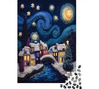 Village tricoté en 3D sous Un Ciel étoilé 70x50cm/1000pcs Puzzle pour Adultes -,Jouet De DIY
