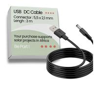 Villageboom Câble USB vers CC polyvalent de 3 m pour de nombreuses applications - Fiche USB A vers DC - 5,5 mm x 2,1 mm - Noir - Fiche creuse CC 5,5/2,1 mm