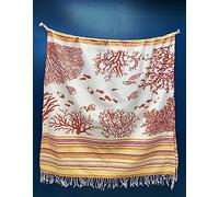 Villages de Provence - Fouta de Plage XXL - Motif Mer - Serviette Plage - Drap de Bain Hammam, Sauna, Spa - Tissage Fin revêtement Doux - Fouta Plage 100x200 cm - 100% Coton (Unité, Orange)