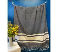 Villages de Provence - Lot de 2 Fouta de Plage XXL - Serviette Plage Grande Taille- Drap de Bain Grande Taille Hammam, Sauna, Spa - Fouta Plage 100x200 cm - 100% Coton (Noir, Lot de 2)