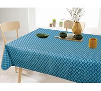 Villages de Provence - Nappe Antitache rectangulaire - Infroissable et 100% Polyester - 240x150cm - Ecaille - Bleu - 6/8 Couverts