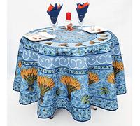 Villages de Provence - Nappe Provençale Antitache - Infroissable et 100% Polyester - Bouquet de Blé - Intérieur ou Extérieur - Table à Manger, Cuisine ou Jardin (Bleu, 180 cm)