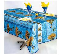 Villages de Provence - Nappe Provençale Antitache - Infroissable et 100% Polyester - Bouquet de Blé - Intérieur ou Extérieur - Table à Manger, Cuisine ou Jardin (Bleu, 240x150 cm)