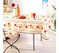 Villages de Provence - Nappe Provençale Antitache - Infroissable et 100% Polyester - Ecru - Coquelicot v2 - Intérieur ou Extérieur - Table à Manger, Cuisine ou Jardin (240x150 cm)