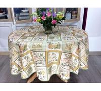 Villages de Provence - Nappe Provençale Antitache - Infroissable et 100% Polyester - Ecru - Oliviera - 6/8 Couverts - Intérieur ou Extérieur - Table à Manger, Cuisine ou Jardin (180 cm)