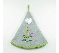 Villages de Provence - Torchon Essuie Mains Bouteille de Lavande - Rond avec Attache - Gris - Motifs Brodés - 100% Coton - Ø 65 cm de diamètre - Cuisine ou Salle de Bain - Lavable en Machine