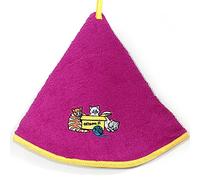 Villages de Provence - Torchon Essuie Mains Chat - Rond avec Attache - Fushia - Motifs Brodés - 100% Coton - Ø 65 cm de diamètre - Cuisine ou Salle de Bain - Lavable en Machine