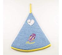 Villages de Provence - Torchon Essuie Mains Cigale - Rond avec Attache - Bleu - Motifs Brodés - 100% Coton - Ø 65 cm de diamètre - Cuisine ou Salle de Bain - Lavable en Machine