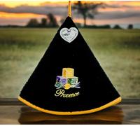 Villages de Provence Torchon Essuie Mains en Eponge 3 Savons - Torchon Cuisine Rond avec Attache - Motif Provençal Brodé - 100% Coton - Ø 65 cm - Cuisine ou SDB (Noir Gris, Unité)