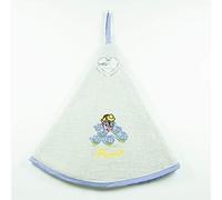 Villages de Provence - Torchon Essuie Mains Lavandière - Rond avec Attache - Ecru - Motifs Brodés - 100% Coton - Ø 65 cm de diamètre - Cuisine ou Salle de Bain - Lavable en Machine