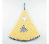 Villages de Provence - Torchon Essuie Mains Lavandière - Rond avec Attache - Jaune - Motifs Brodés - 100% Coton - Ø 65 cm de diamètre - Cuisine ou Salle de Bain - Lavable en Machine