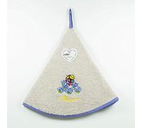 Villages de Provence - Torchon Essuie Mains Lavandière - Rond avec Attache - Taupe - Motifs Brodés - 100% Coton - Ø 65 cm de diamètre - Cuisine ou Salle de Bain - Lavable en Machine