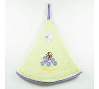 Villages de Provence - Torchon Essuie Mains Lavandière - Rond avec Attache - Vert Anis - Motifs Brodés - 100% Coton - Ø 65 cm de diamètre - Cuisine ou Salle de Bain - Lavable en Machine