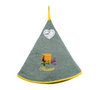 Villages de Provence - Torchon Essuie Mains Un Savon - Rond avec Attache - Gris - Motifs Brodés - 100% Coton - Ø 65 cm de diamètre - Cuisine ou Salle de Bain - Lavable en Machine