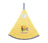 Villages de Provence - Torchon Essuie Mains Un Savon - Rond avec Attache - Jaune - Motifs Brodés - 100% Coton - Ø 65 cm de diamètre - Cuisine ou Salle de Bain - Lavable en Machine