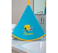 Villages de Provence - Torchon Essuie Mains Un Savon - Rond avec Attache - Motifs Brodés - 100% Coton - Ø 65 cm de diamètre - Cuisine ou Salle de Bain - Lavable en Machine (Turquoise, Unité)
