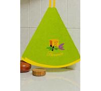 Villages de Provence - Torchon Essuie Mains Un Savon - Rond avec Attache - Motifs Brodés - 100% Coton - Ø 65 cm de diamètre - Cuisine ou Salle de Bain - Lavable en Machine (Vert foncé, Lot de 2)