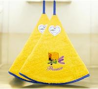 Villages de Provence - Torchon Essuie Mains Un Savon - Rond avec Attache - Motifs Brodés - 100% Coton - Ø 65 cm de diamètre - Cuisine ou Salle de Bain - Lavable en Machine (Jaune, Lot de 2)