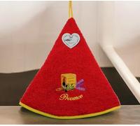 Villages de Provence - Torchon Essuie Mains Un Savon - Rond avec Attache - Rouge - Motifs Brodés - 100% Coton - Ø 65 cm de diamètre - Cuisine ou Salle de Bain - Lavable en Machine