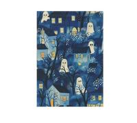 Villages d'Halloween - Illustration bleue - Petits drapeaux d'extérieur - Bannières décoratives pour décoration extérieure - 28 x 40 cm - Double face