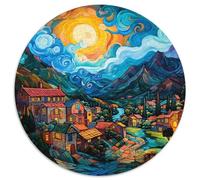 Villages Puzzle 1000 Pièces Montagnes Ronde Puzzle Jeu D'Intelligence Décoration Murale pour Famille Exigeante, À Faire Soi-même, Décoration Murale, Cadeaux 1000pcs (67.5x67.5cm)