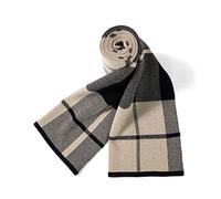 Villand Écharpe Tricotée Tartan en Laine Mérinos Australienne pour Hommes, Plaid Hiver Chaud Épais Doux Cravates avec Boîte Cadeau, 30CM W x 180CM L (Camel Gris Carreaux)
