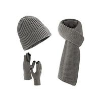 Villand Lot de 3 chapeaux écharpe avec gants à écran tactile pour homme et femme, ensemble unisexe pour temps froid avec doublure polaire et sac cadeau (Gris)