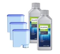 VILLAPOOL Kit filtre à eau et détartrant pour Philips Saeco AquaClean | 3 filtres à eau CA6903 + 2 détartrants 250 ml + 1 brosse de nettoyage. Kit de détartrage pour une eau propre et une meilleure