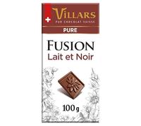 VILLARS Fusion Pur 100G : savourez l’intensité d’une tablette de chocolat noir d’exception- Lot De 4