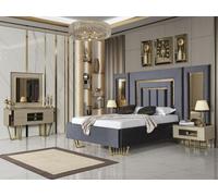 Villas Chambre à coucher Lit double 2x tables de nuit Commode Miroir Meubles