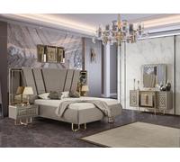 Villas chambre à coucher meubles lit double 2x tables de nuit commode miroir 5pcs.