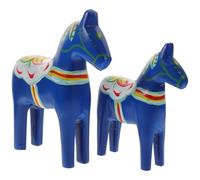 VILLCASE 1 paire de chevaux Dala - Mini cheval en bois - Décoration suédoise - Statue de cheval peinte à la main - Pour salon, armoire TV, cadeau de réchauffement de la maison - Bleu