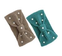 VILLCASE 2 Pièces Bandeau Cache-oreilles en Laine Tricotée Perles et Nœud, Ajustement Sécurisé et Entretien Facile, Activités Extérieures par Temps Froid
