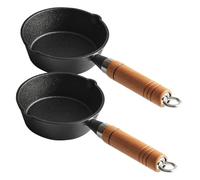 VILLCASE 2 pièces Mini Casserole Fonte pour Sauce et Beurre Lot de Petits Pots avec Poignée Bois Casserole de Cuisson Compacte pour Cuisine Fonte et Conductivité Thermique Rapide