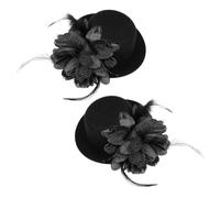 VILLCASE 2 Pièces Mini Pince à Chapeau avec Fleurs et Plumage Noir en Tissu Haut-de-forme Accessoire Cheveux Élégant pour Femmes et Filles, pour Goûter et Événements Quotidiens