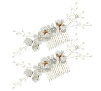 VILLCASE 2 Pièces Peigne à Cheveux de Mariage en Métal Blanc Design Unique de Fleur, Confortable et Portable, Accessoire pour Mariages et Fêtes