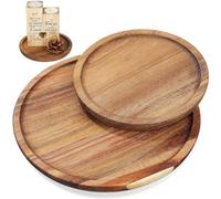 VILLCASE 2 Pièces Petit Plateau Décoratif Rond en Bois Massif, Rustique | Bords Relevés, Design Polyvalent, pour Pommes de Pin et Fruits, Bureau ou Ferme