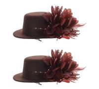 VILLCASE 2 Pièces Pince à Cheveux Mini Chapeau Haut-de-forme en Tissu Léger Couleur Café, Confortable à Porter, pour Goûter ou Coiffes de Mariage Élégantes et Romantiques