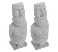 VILLCASE 2 Pièces Statue Moai de L'île de Pâques en Grès Détails Réalistes et Design Abstrait, Décoration Unique pour Maison et Jardins Miniatures