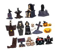VILLCASE 21 Pièces Figurines Résine de Citrouilles Squelettes et Tombeaux pour Décorations de Fête et Ambiance Effrayante